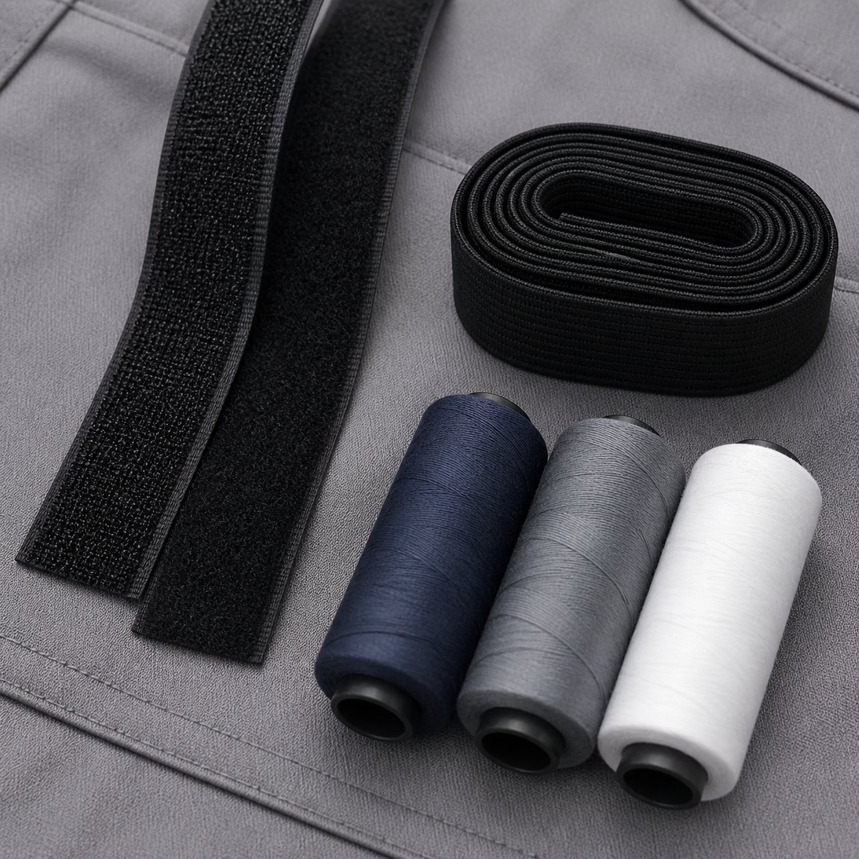 Hook-and-loop tape, elastic and industrial sewing thread