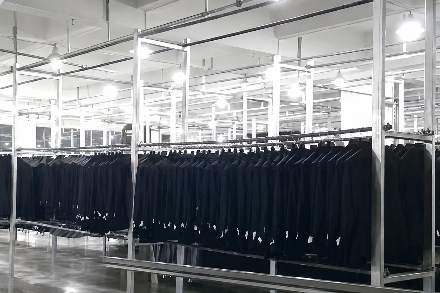 Organized garment storage racks for finished business apparel