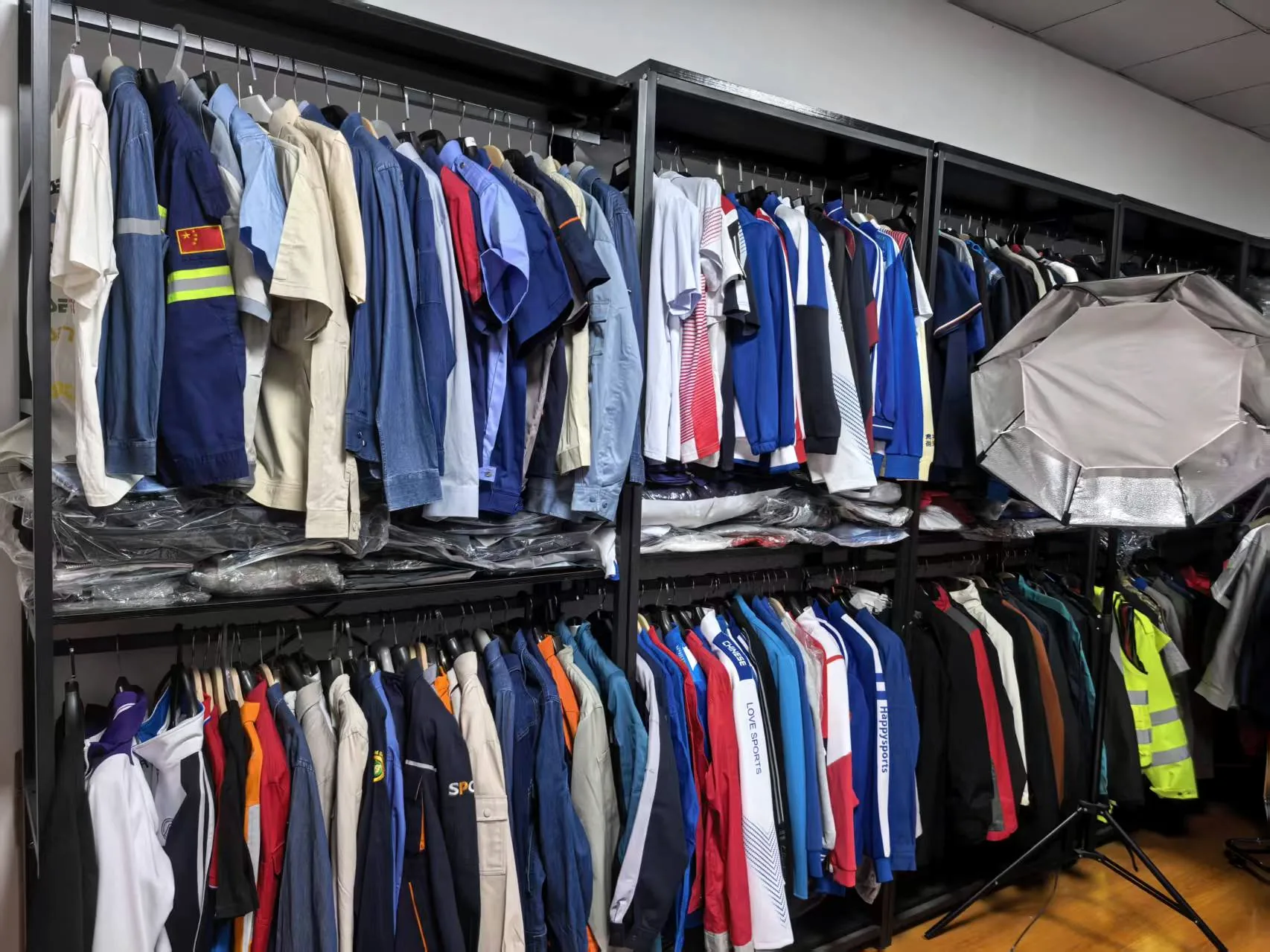 Workwear samples configured for different team roles