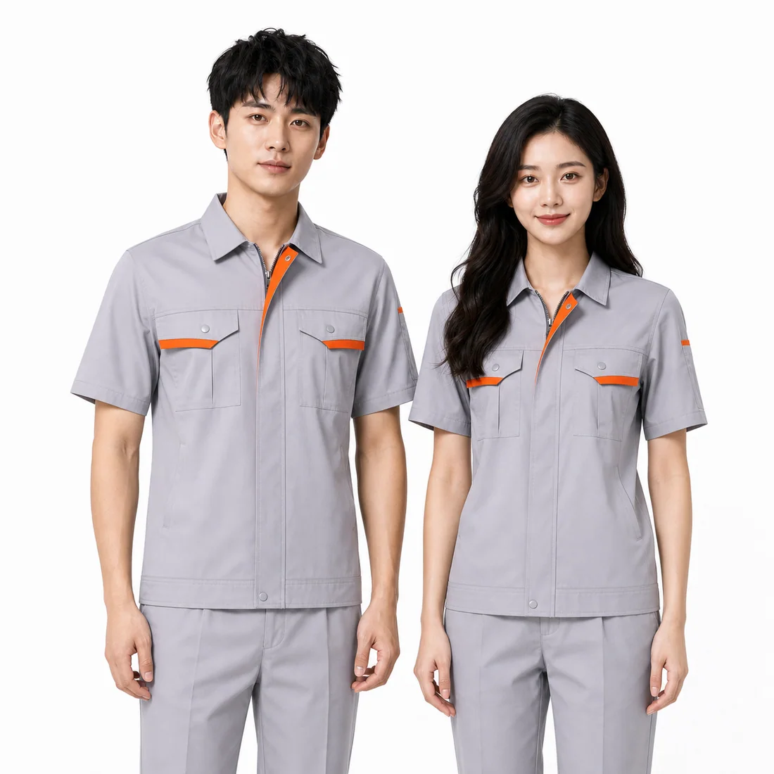 Gray and orange breathable short-sleeve workwear set
