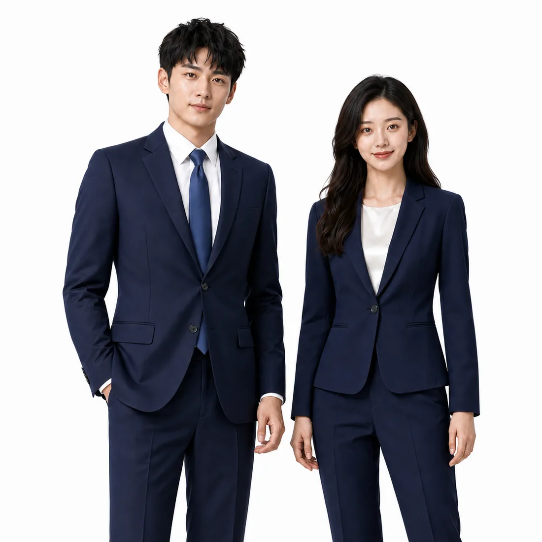 Coordinated men's and women's professional business suits