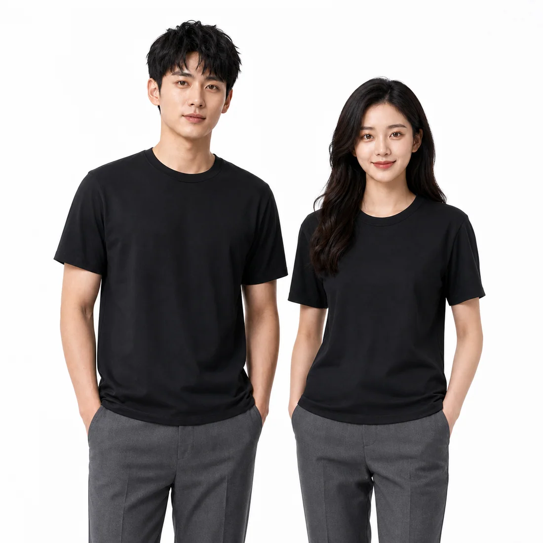 Men's and women's black cotton crew-neck team T-shirts