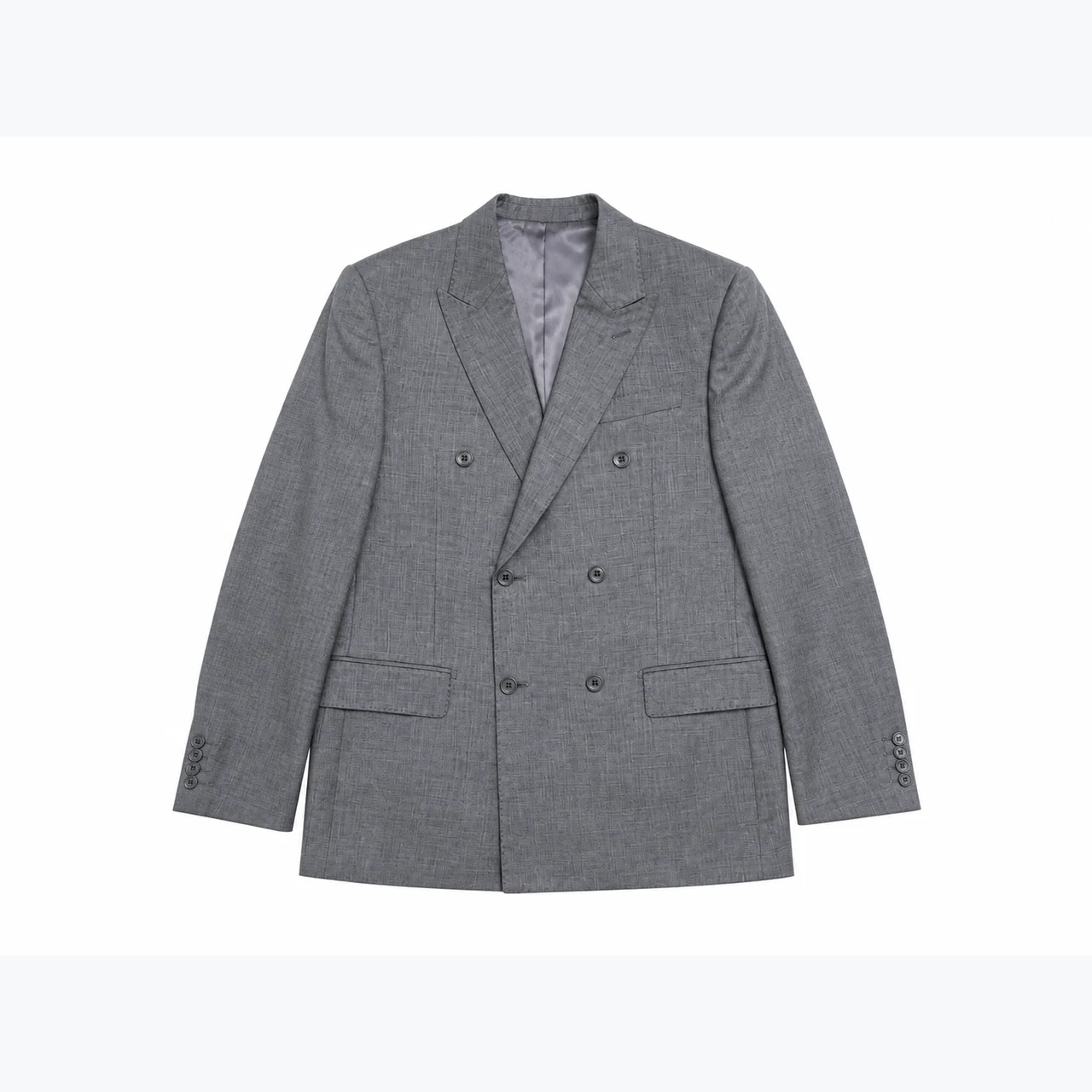Front view of Long Double-Breasted Wool-Blend Blazer GAR-BL-002