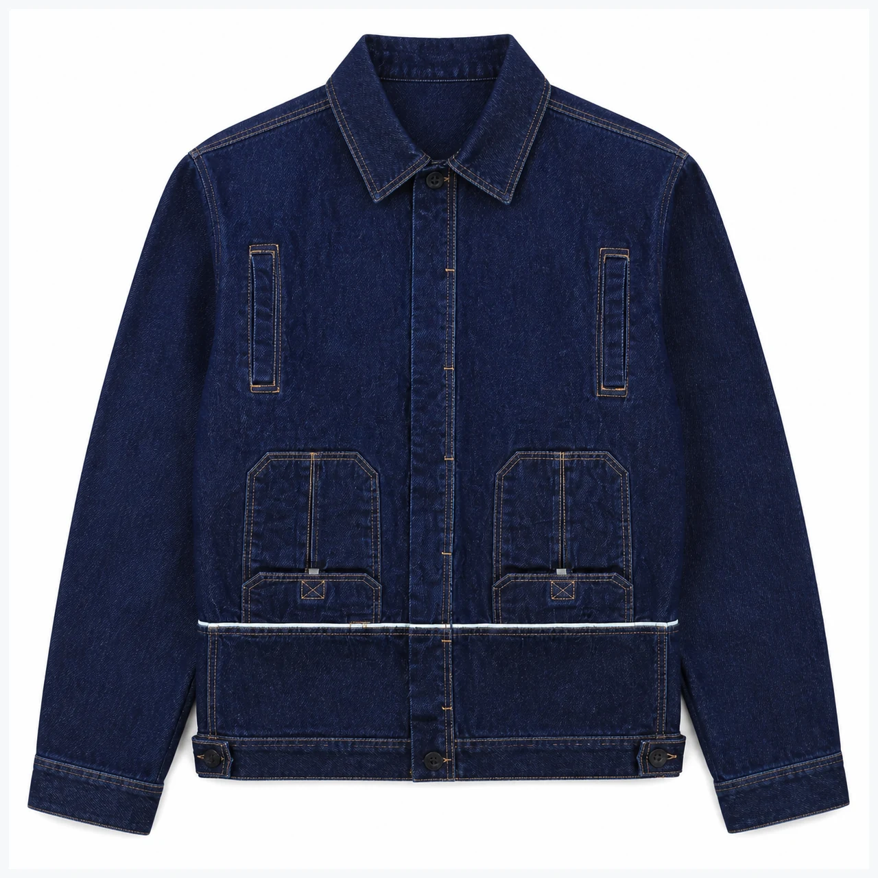 Front view of Dark Indigo Denim Work Jacket GAR-DJ-001