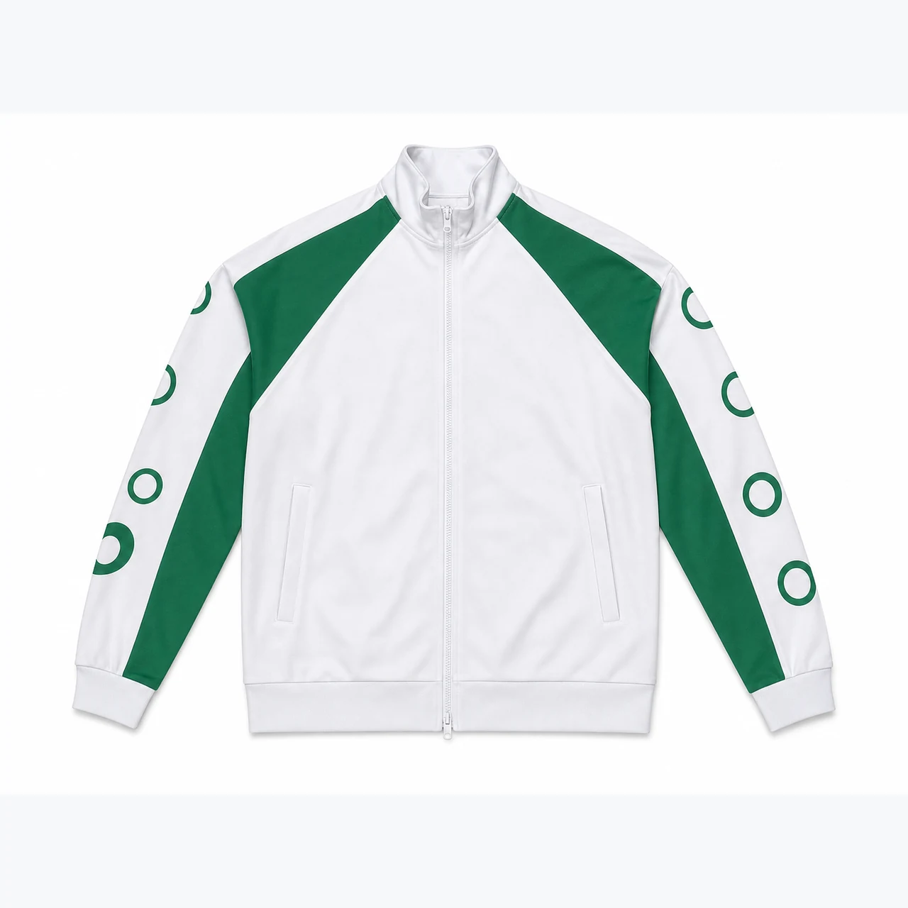 Front view of Green-and-White Team Track Jacket GAR-TJ-005
