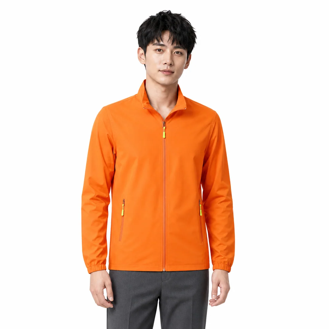 Orange lightweight stand-collar outdoor jacket