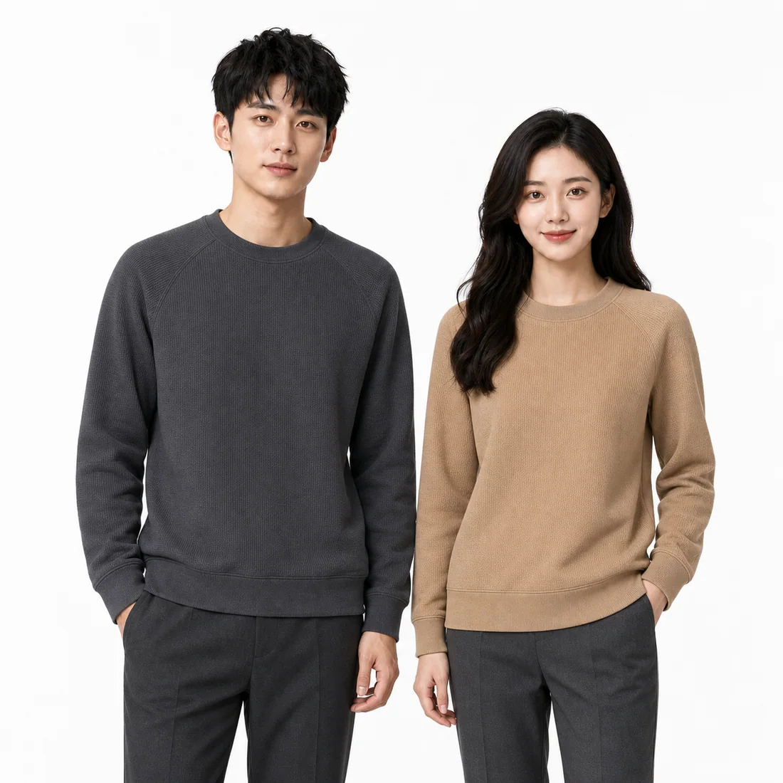 Men's and women's waffle-knit crew-neck school sweatshirts